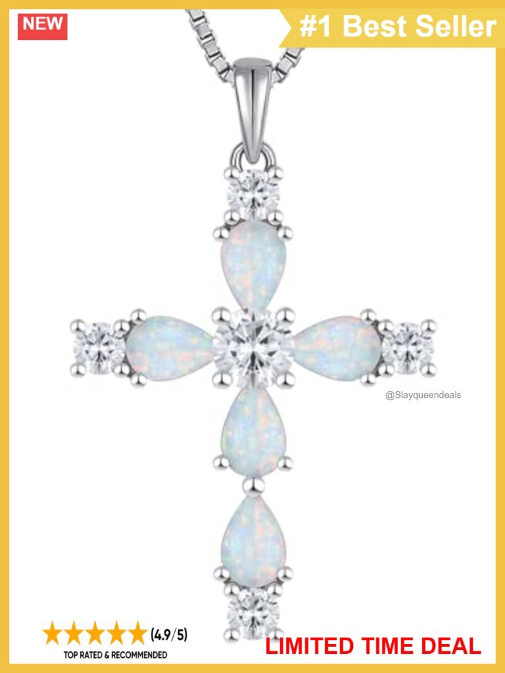 925 Sterling Silver Cross Necklace Pear Cut Created Opal Pendant